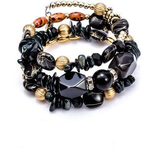 Boho Multilayer Irregular Agate Beads Charm Bracelets for Women Black